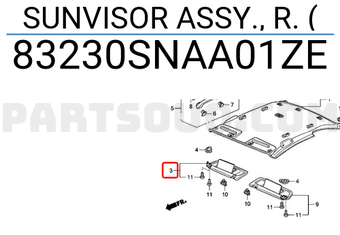 Honda 83230SNAA01ZE SUNVISOR ASSY., R. (