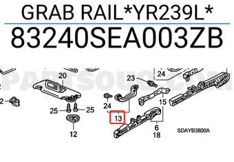 Honda 83240SEA003ZB GRAB RAIL*YR239L*