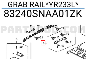 Honda 83240SNAA01ZK GRAB RAIL*YR233L*