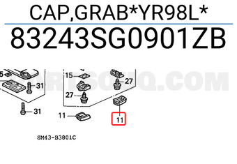Honda 83243SG0901ZB CAP,GRAB*YR98L*