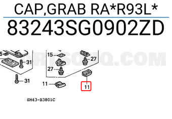 Honda 83243SG0902ZD CAP,GRAB RA*R93L*