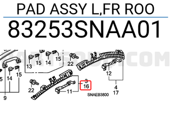 Honda 83253SNAA01 PAD ASSY L,FR ROO