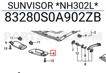Honda 83280S0A902ZB SUNVISOR *NH302L*
