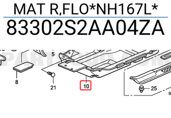 Honda 83302S2AA04ZA MAT R,FLO*NH167L*