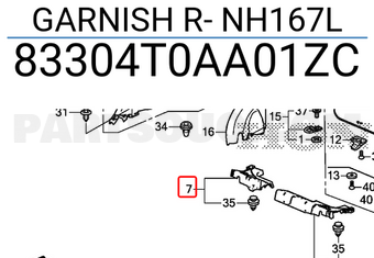 Honda 83304T0AA01ZC GARNISH R- NH167L