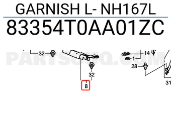 Honda 83354T0AA01ZC GARNISH L- NH167L