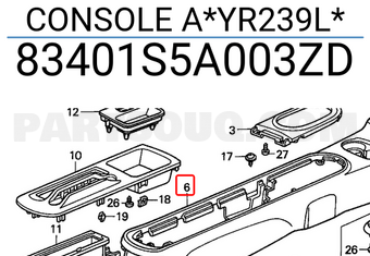 Honda 83401S5A003ZD CONSOLE A*YR239L*