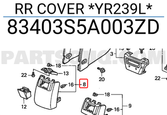 Honda 83403S5A003ZD RR COVER *YR239L*