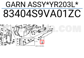 Honda 83404S9VA01ZC GARN ASSY*YR203L*