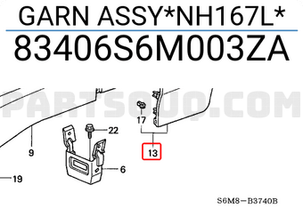 Honda 83406S6M003ZA GARN ASSY*NH167L*