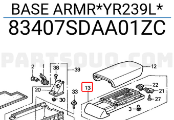 Honda 83407SDAA01ZC BASE ARMR*YR239L*