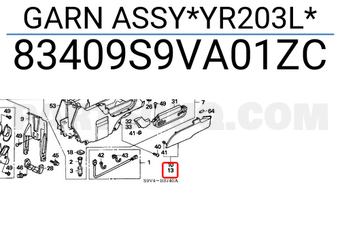 Honda 83409S9VA01ZC GARN ASSY*YR203L*
