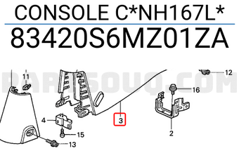 Honda 83420S6MZ01ZA CONSOLE C*NH167L*
