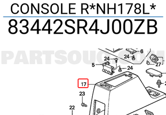 Honda 83442SR4J00ZB CONSOLE R*NH178L*
