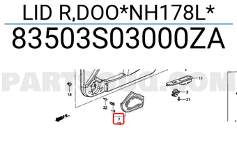 Honda 83503S03000ZA LID R,DOO*NH178L*