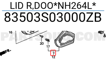 Honda 83503S03000ZB LID R,DOO*NH264L*