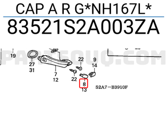 Honda 83521S2A003ZA CAP A R G*NH167L*