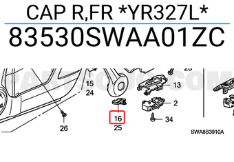 Honda 83530SWAA01ZC CAP R,FR *YR327L*