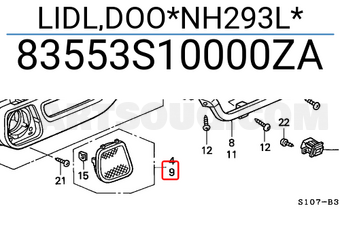 Honda 83553S10000ZA LIDL,DOO*NH293L*