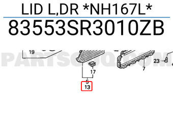 Honda 83553SR3010ZB LID L,DR *NH167L*