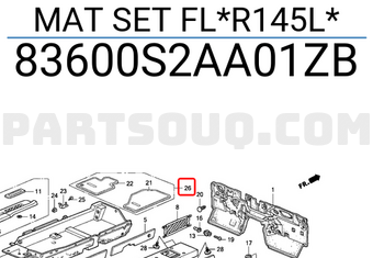 Honda 83600S2AA01ZB MAT SET FL*R145L*