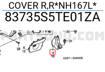 Honda 83735S5TE01ZA COVER R,R*NH167L*