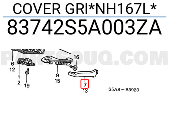 Honda 83742S5A003ZA COVER GRI*NH167L*