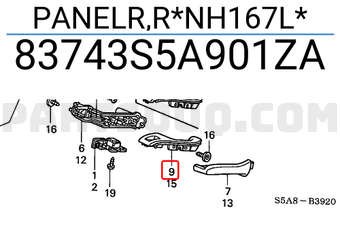 Honda 83743S5A901ZA PANELR,R*NH167L*