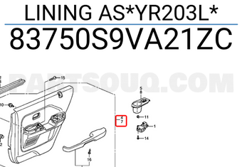 Honda 83750S9VA21ZC LINING AS*YR203L*