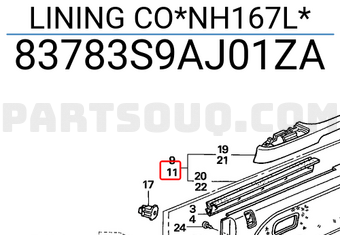 Honda 83783S9AJ01ZA LINING CO*NH167L*