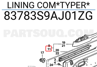 Honda 83783S9AJ01ZG LINING COM*TYPER*