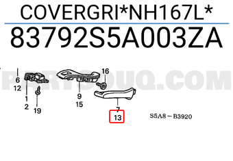 Honda 83792S5A003ZA COVERGRI*NH167L*