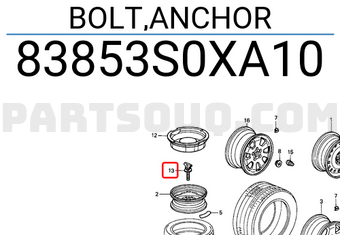Honda 83853S0XA10 BOLT,ANCHOR