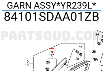 Honda 84101SDAA01ZB GARN ASSY*YR239L*