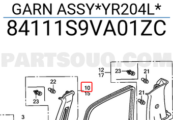 Honda 84111S9VA01ZC GARN ASSY*YR204L*