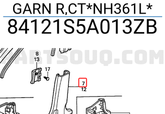 Honda 84121S5A013ZB GARN R,CT*NH361L*