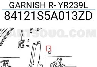 Honda 84121S5A013ZD GARNISH R- YR239L