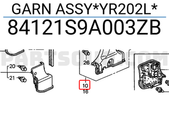 Honda 84121S9A003ZB GARN ASSY*YR202L*