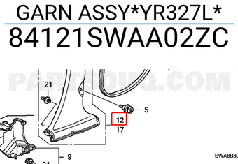 Honda 84121SWAA02ZC GARN ASSY*YR327L*