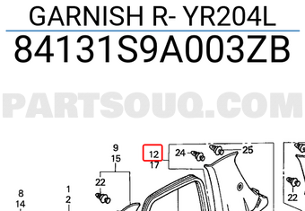 Honda 84131S9A003ZB GARNISH R- YR204L