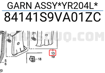 Honda 84141S9VA01ZC GARN ASSY*YR204L*