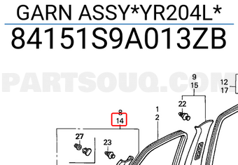 Honda 84151S9A013ZB GARN ASSY*YR204L*