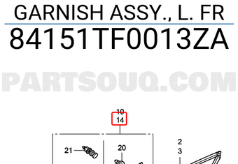Honda 84151TF0013ZA GARNISH ASSY., L. FR