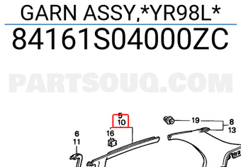 Honda 84161S04000ZC GARN ASSY,*YR98L*