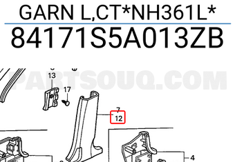 Honda 84171S5A013ZB GARN L,CT*NH361L*