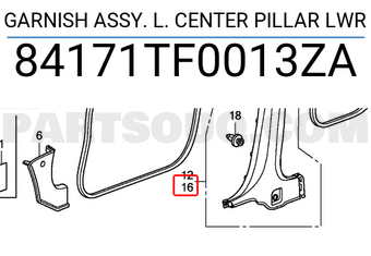 Honda 84171TF0013ZA GARNISH ASSY. L. CENTER PILLAR LWR