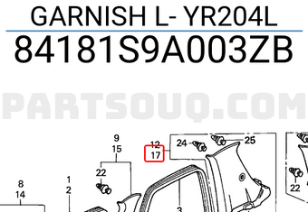 Honda 84181S9A003ZB GARNISH L- YR204L