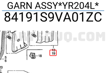 Honda 84191S9VA01ZC GARN ASSY*YR204L*