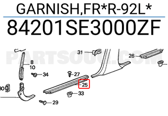 Honda 84201SE3000ZF GARNISH,FR*R-92L*