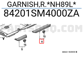 Honda 84201SM4000ZA GARNISH,R.*NH89L*